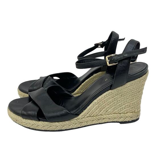 Cole Haan x Nike Air Women Sz 10 Black Leather Strappy Espadrille Wedge Sandals - Picture 4 of 9